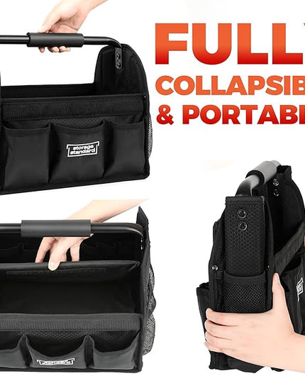 Detailing Caddy Organizer with Handle - Storage, Cars, & Cleaning Caddy for Supplies, Tools, & Home Improvement - Heavy Duty Car Detailing Supplies With Multi-Pockets & Collapsible Tote Design
