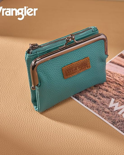 Montana West Wrangler Women's Wallet RFID Blocking Wallets Small Bifold Credit Card Holder with Kiss Clasp Turquoise