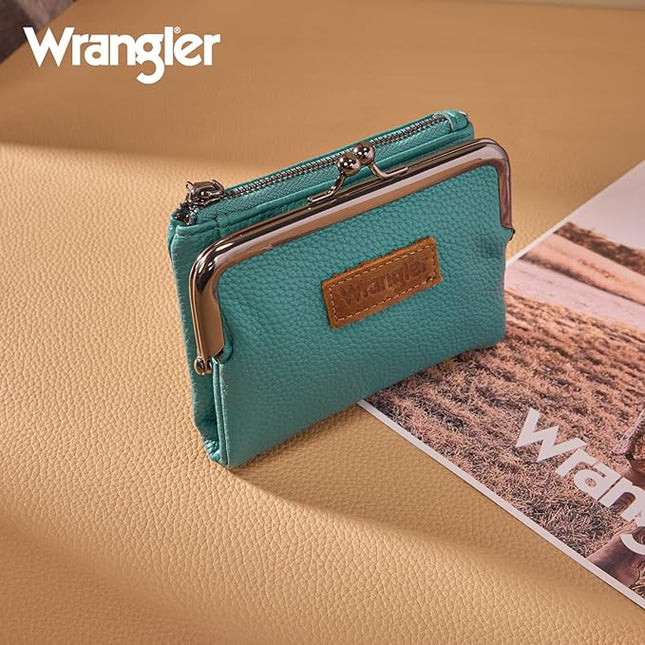 Montana West Wrangler Women's Wallet RFID Blocking Wallets Small Bifold Credit Card Holder with Kiss Clasp Turquoise