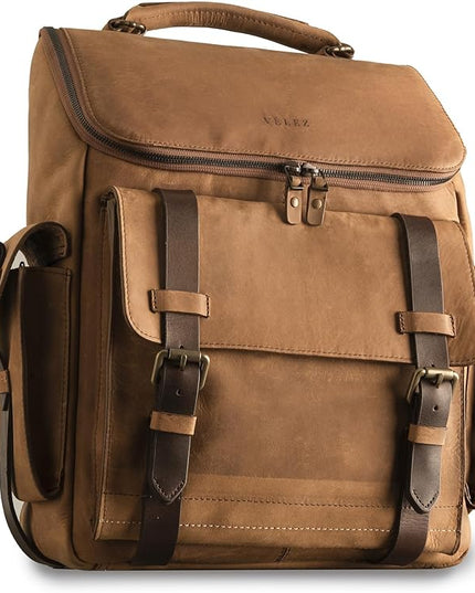 VELEZ Leather Backpack for Men - 15.6 Inch Laptop Bag - Designer Bookbag - Handmade Business Casual Computer Shoulder Bags