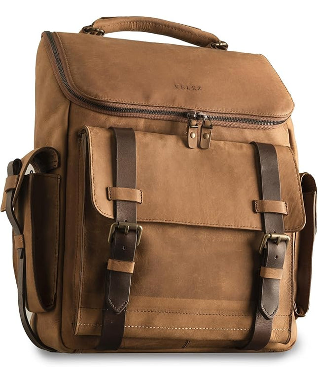 VELEZ Leather Backpack for Men - 15.6 Inch Laptop Bag - Designer Bookbag - Handmade Business Casual Computer Shoulder Bags