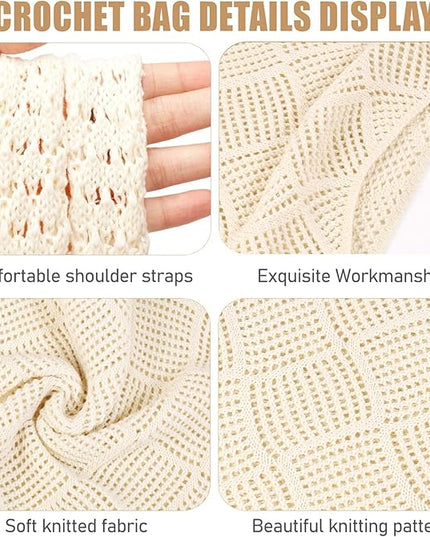 COOKOOKY Crochet Beach Tote bag Summer Beach Bag for Women Aesthetic Mesh Tote Bag Hippie Bag Knit Bag