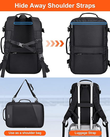 PIJUSHI Travel Backpack for Women Men Carry on Suitcase Backpack Flight Approved Personal Item Bag Fits 16 Inch Laptop(PE035 Black)