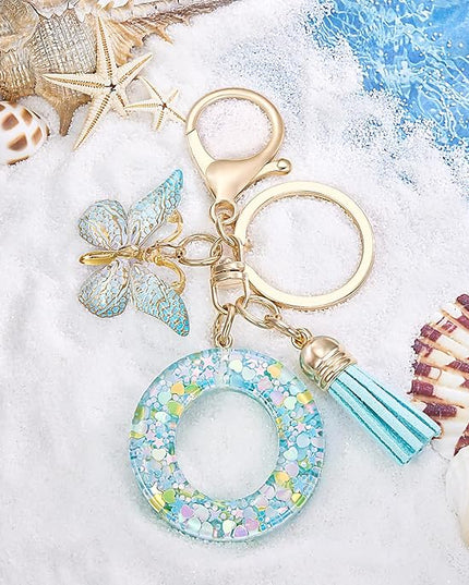 Fashion Alphabet Initial Letter Keychain Tassel Butterfly Pendant Key Ring for Purse Handbags Women Girl