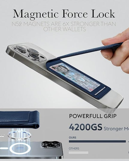 Genuine Leather Magsafe Wallet,10 Card Holder With Stand, Slim Magnetic Wallet Mag Safe for iPhone,Compatible With iPhone 17/16/15/14/13/12 Series and Selected Samsung Devices Apple Accessories, Blue