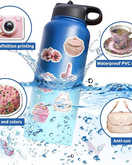 100 PCS Coquette Stickers Pink Aesthetic Stickers Pack, Holographic Thickened Vinyl Cute Stuff Water Bottle Sticker for Girls| Easier to Peel Off| Scratch & Fade Resistant| No Curling| Reusable