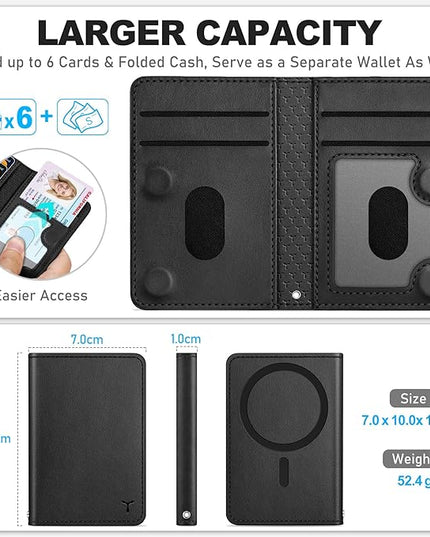 TUCCH for Magsafe Wallet with 6 Card Holders, RFID Blocking [Clear ID Window] PU Leather Men Women Folio Magnetic Phone Wallet for iPhone 17/16/15/14/13/12/Plus/Air/Pro/Pro Max Series, Black