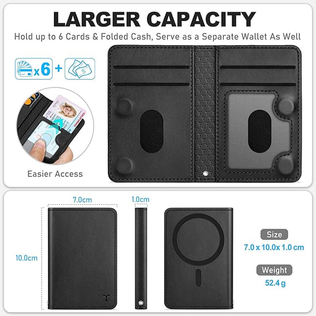 TUCCH for Magsafe Wallet with 6 Card Holders, RFID Blocking [Clear ID Window] PU Leather Men Women Folio Magnetic Phone Wallet for iPhone 17/16/15/14/13/12/Plus/Air/Pro/Pro Max Series, Black