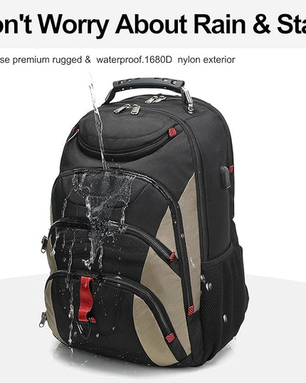 Boavan Laptop Backpack for men, 17.3 inch Laptop Bag with USB Port, Waterproof Travel Work Backpack Purse, Anti-Theft Teacher Nurse Doctor Casual Bookbags Office Business backpack，Black&Khaki
