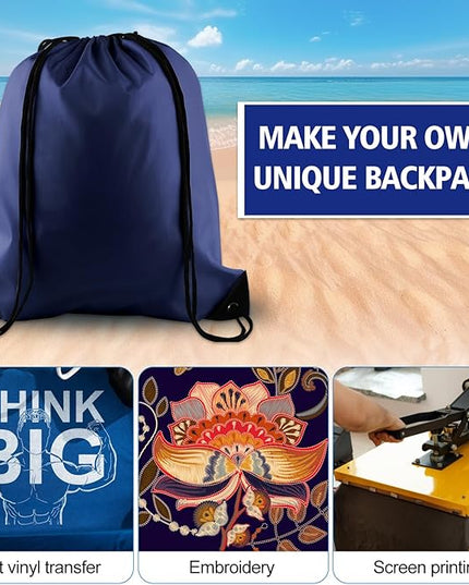 KUUQA 60Pcs Drawstring Backpack Bag Bulk Navy Blue Drawstring Bags String Bags Storage Bags Gym Backpack for Sport Gym Traveling