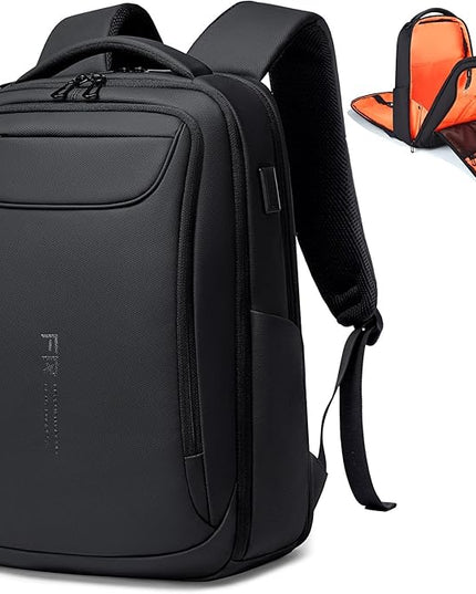 FENRUIEN Business Backpack for Men,Water Resistant Tech Backpack with Charger,Black Laptop Backpack 15.6 Inch