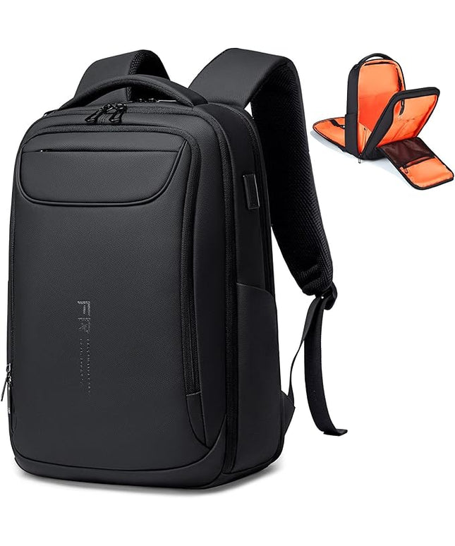 FENRUIEN Business Backpack for Men,Water Resistant Tech Backpack with Charger,Black Laptop Backpack 15.6 Inch