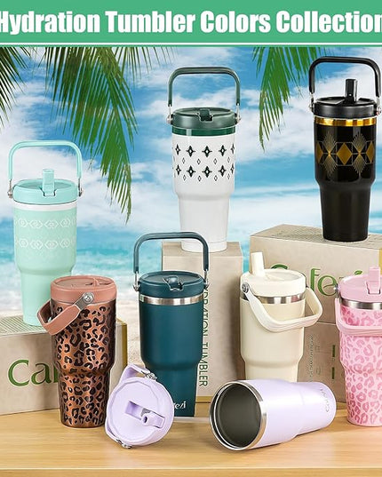 30 oz Tumbler with Handle, Vacuum Insulated Tumblers with Flip Straw and Top Handle, Reusable Insulated Cup for Home, Outdoors, Leakproof, Fits in Cup Holder, Cold for 30 Hours