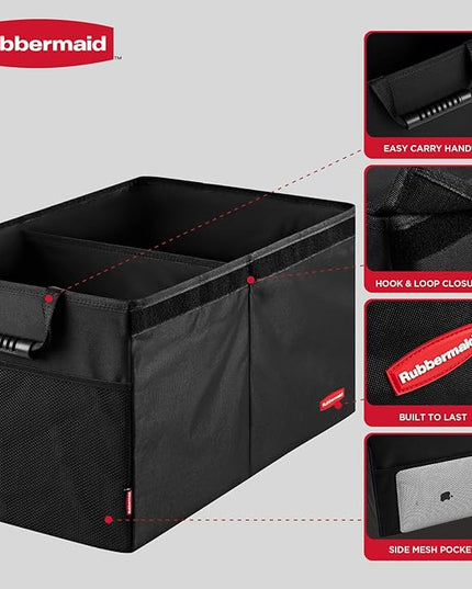 Rubbermaid Car Organizer, Collapsible Trunk Organizer, Multi-Compartment Car Storage Organization for Car Accessories, 2 Compartments With Cover, 21.65"*14.17"*12.2"
