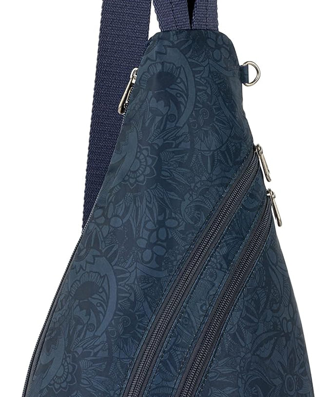 Sakroots On The Go Sling Bag for Women in Eco-Twill, Large Convertible Crossbody Backpack With Main Zipper Closer, Made From Recycled Materials - Indigo Spirit Desert