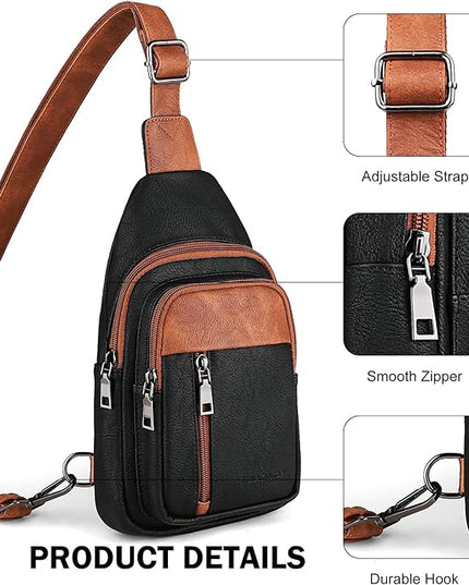 MASINTOR Sling Bag for Women - Crossbody Bags Fanny Pack with Vegan Leather - Adjustable Sling Backack for Travel