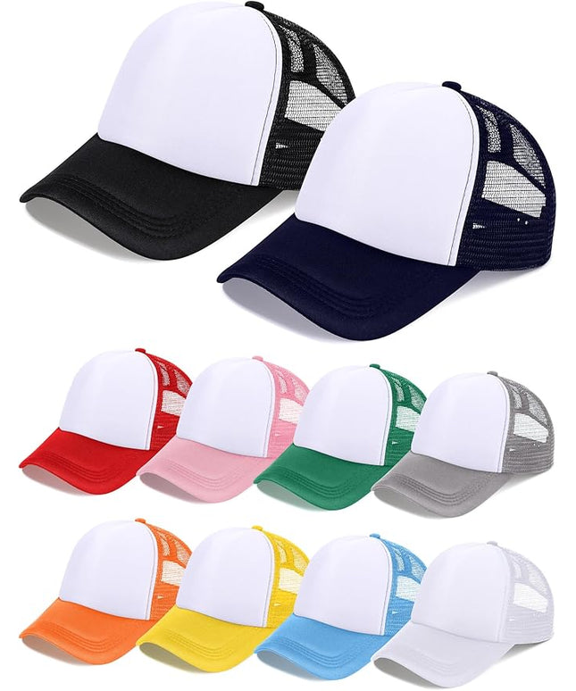 10 Pcs Sublimation Blank Trucker Hats Bulk Mesh Baseball Cap Polyester Mesh Trucker Hat for Men and Women