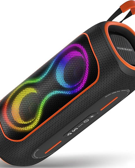 MusiBaby Portable Bluetooth Speakers with Lights, 80W Loud Outdoor Wireless Speaker with Stereo Sound, IPX5 Waterproof, 24H Playtime, BT 5.3, FM, for Home/Travel/Praty Valentines Gifts (Black)