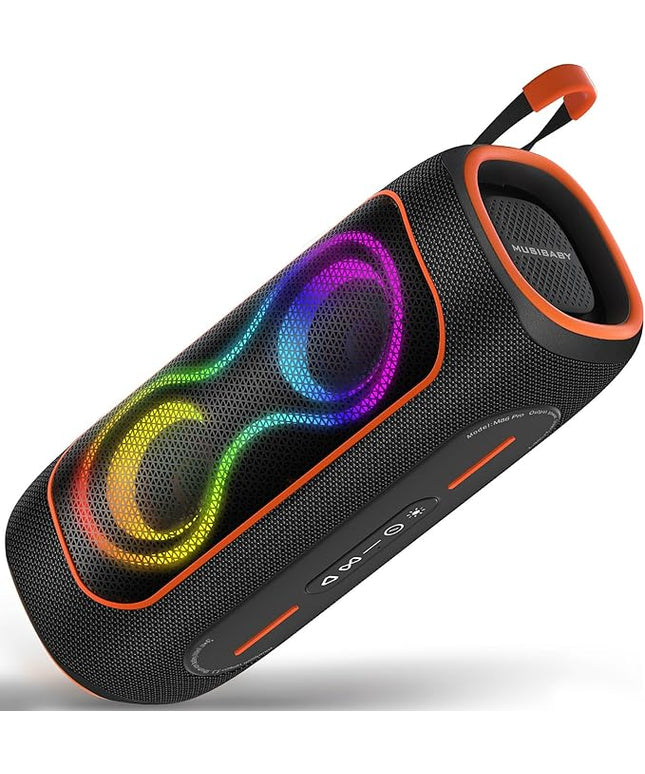 MusiBaby Portable Bluetooth Speakers with Lights, 80W Loud Outdoor Wireless Speaker with Stereo Sound, IPX5 Waterproof, 24H Playtime, BT 5.3, FM, for Home/Travel/Praty Valentines Gifts (Black)