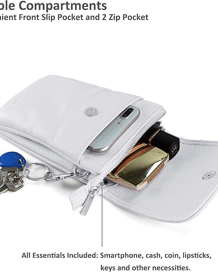befen Genuine Leather Small Crossbody Bags for Women Cell Phone Bag Cross Body Purses,Silver Zipper
