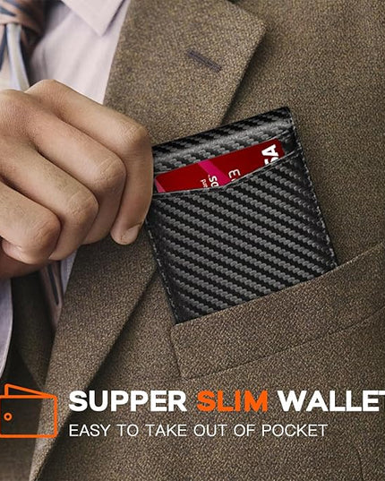 RUNBOX Wallet for Men Slim Leather Bifold RFID Blocking Minimalist Front Pocket Design with Gift Box