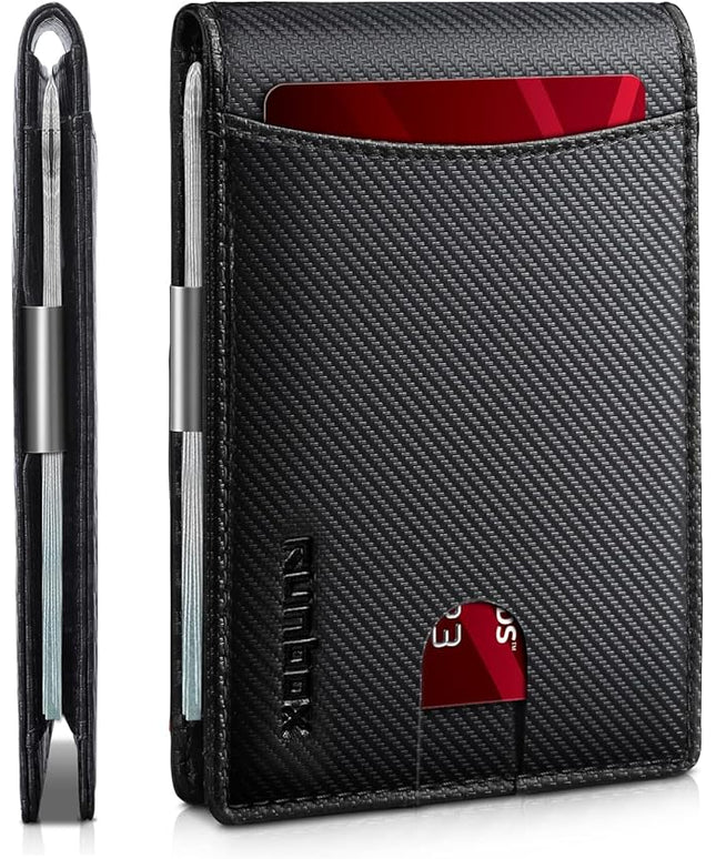 RUNBOX Slim Money Clip Wallets for Men RFID Blocking 11 Card Holder Minimalist Small Leather Bifold Men's Front Pocket Wallet Gift Box