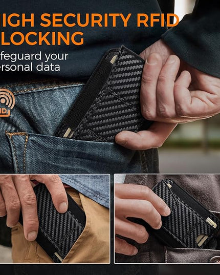 RUNBOX Slim Wallet for Men Front Pocket wallet with Cash Strap Minimalist Leather RFID Blocking wallet