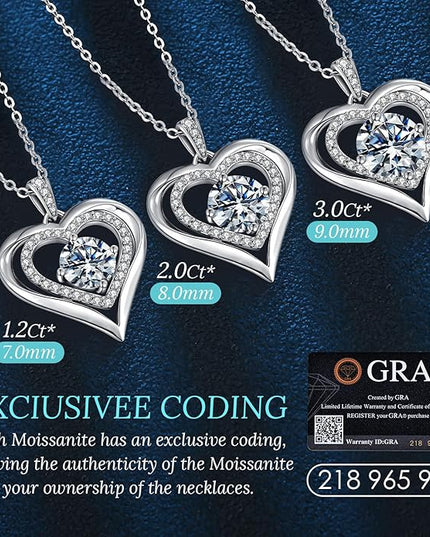 ANDSO Moissanite Heart Pendant Necklaces for Women, 925 Sterling Silver Necklace Engraved with 'I LOVE YOU', Ideal Anniversary Birthday Christmas Jewelry Gifts for Mom Wife Girlfriend Daughter Her
