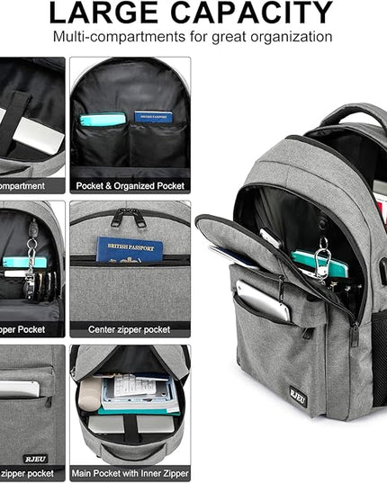 School Backpack for Teen Boys & Girls Students, 15.6 Inch Laptop Backpack with USB Charging Port - College Business Travel Bookbag, Grey
