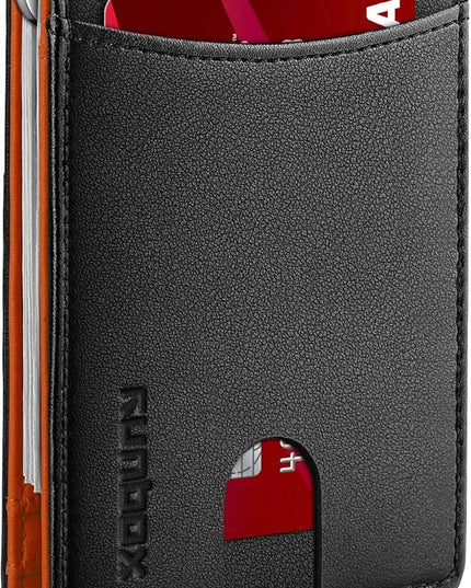 RUNBOX Slim Wallet for Men Genuine Leather RFID Blocking Bifold Minimalist Front Pocket Mens Wallet with Money Clip Thin Gift Box
