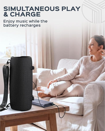 TREBLAB HD-Max Portable Bluetooth Speaker, 60W Loud Stereo Sound with Deep Bass, IPX7 Waterproof Outdoor Speaker, 20H Playtime, Powerbank, RGB Party Lights