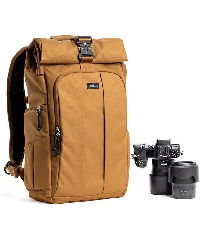 Think Tank FocusPoint 22L RollTop Camera Backpack - Golden Hour: Expandable Travel & Camera Backpack with Laptop Sleeve, Quick Side and Back Access, Rain Cover – Versatile Photography & Travel Bag