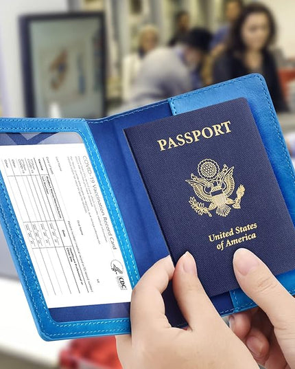 Eoehro Unisex-Adult Passport and Vaccine Card Holder Combo, Sky Blue, Faux Leather, RFID Protected