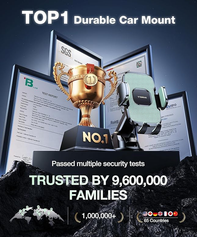 TORRAS 2026【Strongest Suction & Ultra-Durable】 Phone Holders for Your Car,【Patent & Safety Certs】 Car Phone Holder Mount Truck Stand for Dashboard Windshield Vent for iPhone 17 16 15 14 13, Sage
