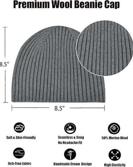 choshion Wool Knit Fisherman Beanie Hat for Men Women,Cuffless Warm Short Cuff Beanies Toboggan Ski Hats Winter Skull Cap