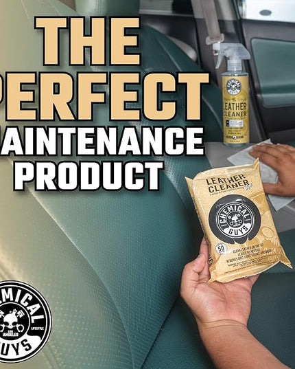 Chemical Guys Leather Cleaner Wipes Mega 50 Pack - Interior Leather Wipes for Cars, Natural, Synthetic, Faux & Pleather Surfaces, Safe for Cars, Trucks, Furniture, Boots & More, Convenient 50 Count