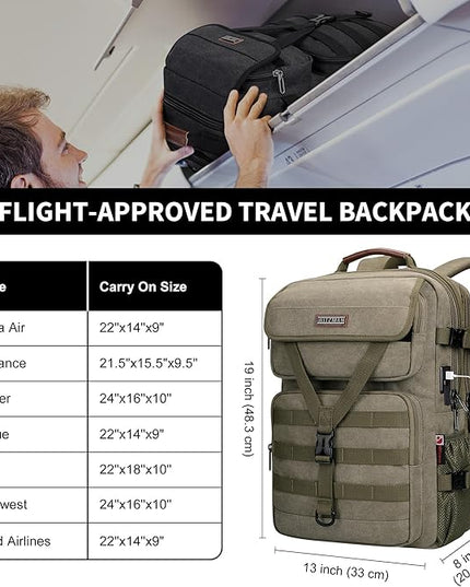 WITZMAN Travel Backpack for Men Large Canvas Laptop Backpack Fit 16 inch Carry on TSA Friendly Flight Approved Vintage Rucksack for Traveling(A8012 Army Green)