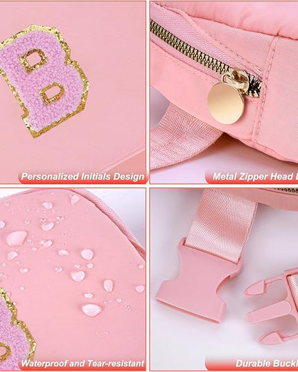 Uygafly Personalized Belt Bag for Women Girls - Fashion Mini Waist Packs with Adjustable Strap - Trendy Travel Fanny Pack Crossbody Bags with Initial Letter - Teen Gifts | Peach,B