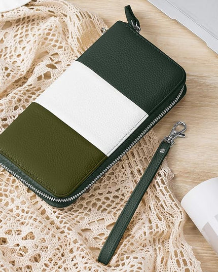 Moflycom Womens Wallet RFID Blocking Genuine Leather Multi Credit Card Large Capacity Zip Around Clutch Travel Purse Wristlet