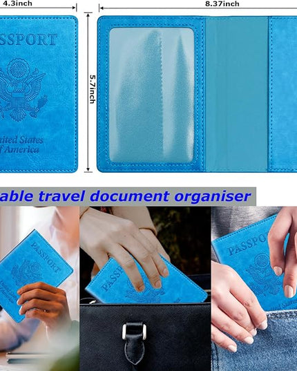 Sky Blue & Red Passport Holder Wallet Cover Case for Family Women Men, Cruise Essentials Travel Must Haves Passport Book Protector