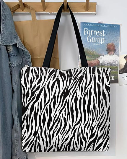 Canvas Tote Bag for Women，Cute Heavy-Duty Shoulder Bag with Zipper Pocket -Travel Tote for Grocery, Gym,Shopping