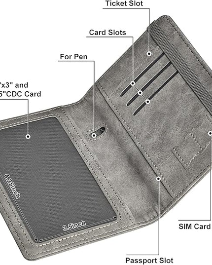 HerriaT Passport and Vaccine Card Holder Combo,Cover Case with CDC Vaccination Card Slot, Leather Travel Documents Organizer Protector, with RFID Blocking, for Women and Men
