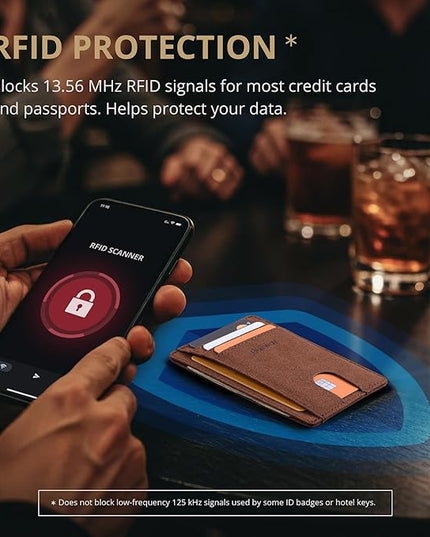 Buffway Slim Minimalist Front Pocket RFID Blocking Leather Wallets for Men and Women - At Sahara Coffee