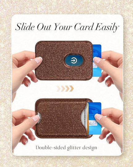 Shorogyt Compatible with Magsafe Wallet Magnetic Card Holder - Glitter Brown Phone Wallets for Women Teen Girls Fashion for iPhone 16/15/14/13/12 Series Slim for Apple Mag RFID Magnet, Fit 3 Cards