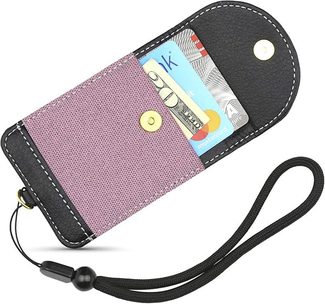 Cell Phone Wallet for Back of Phone with Wrist Strap, Stick On Wallet Credit Card ID Holder with RFID Protection Compatible with iPhone, Galaxy & Most Smartphones and Cases