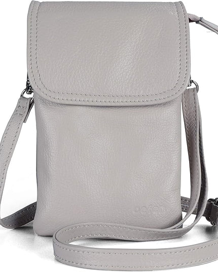 befen Genuine Leather Small Crossbody Bags for Women Cell Phone Bag Cross Body Purses,Silver Zipper