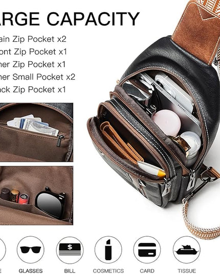 7L Sling Bag for Women Men Leather Small Sling Backpack Daypack Anti Theft Fanny Pack Crossbody Purse Travel