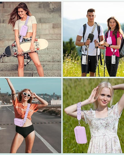 Clip and Go Strap for Phone with Wallet Crossbody, Adjustable Phone Lanyard with Detachable RFID Wristlet Wallet, Pattern Strap - Light Purple(L)