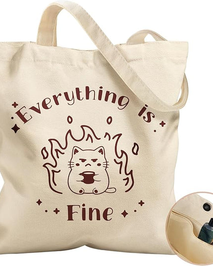 Aesthetic Tote Bag for Women- with Magnetic Buckle and Zipper Inner Pocket Cloth Cotton Canvas Tote Bags