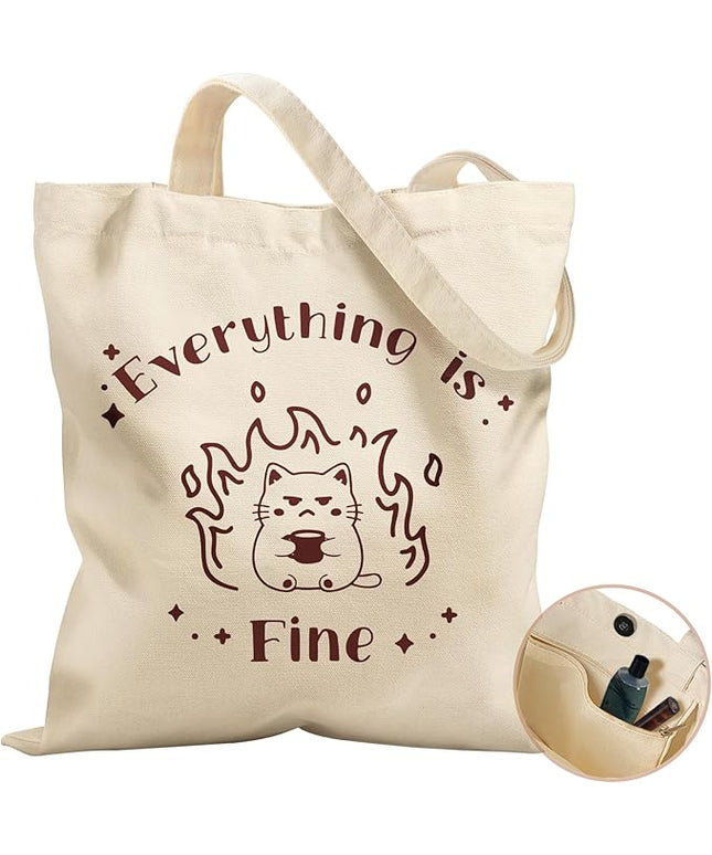 Aesthetic Tote Bag for Women- with Magnetic Buckle and Zipper Inner Pocket Cloth Cotton Canvas Tote Bags